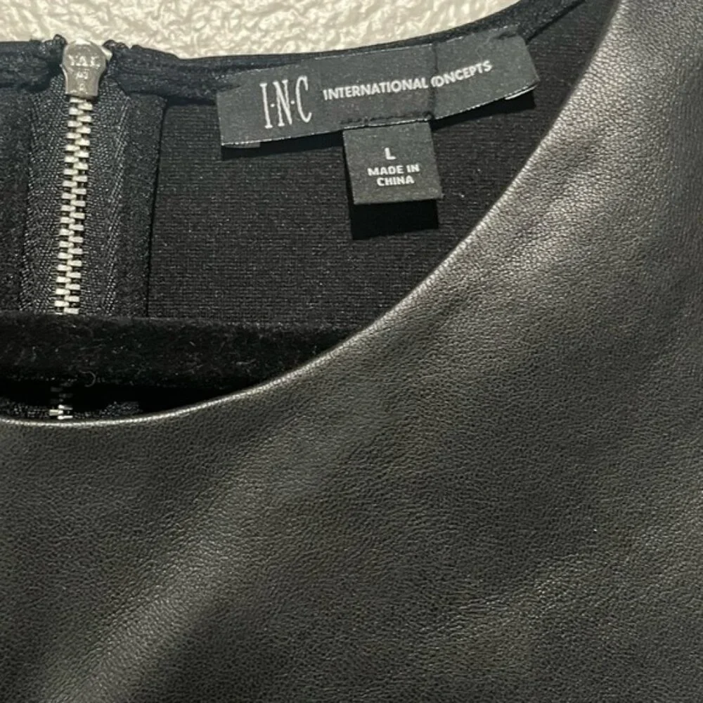 INC- Black Top with Faux Leather Front Size L - Picture 3 of 3